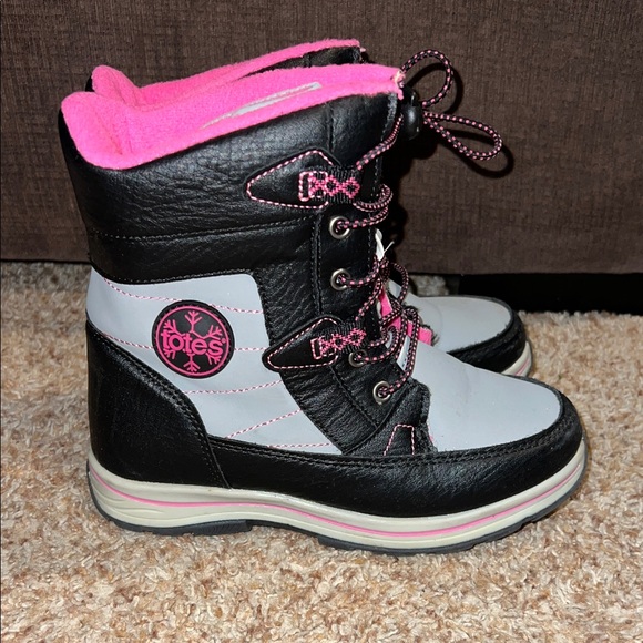 Totes Youth Winter Snow Boots Girls Size 1 Black Pink Waterproof Lined - Picture 1 of 6